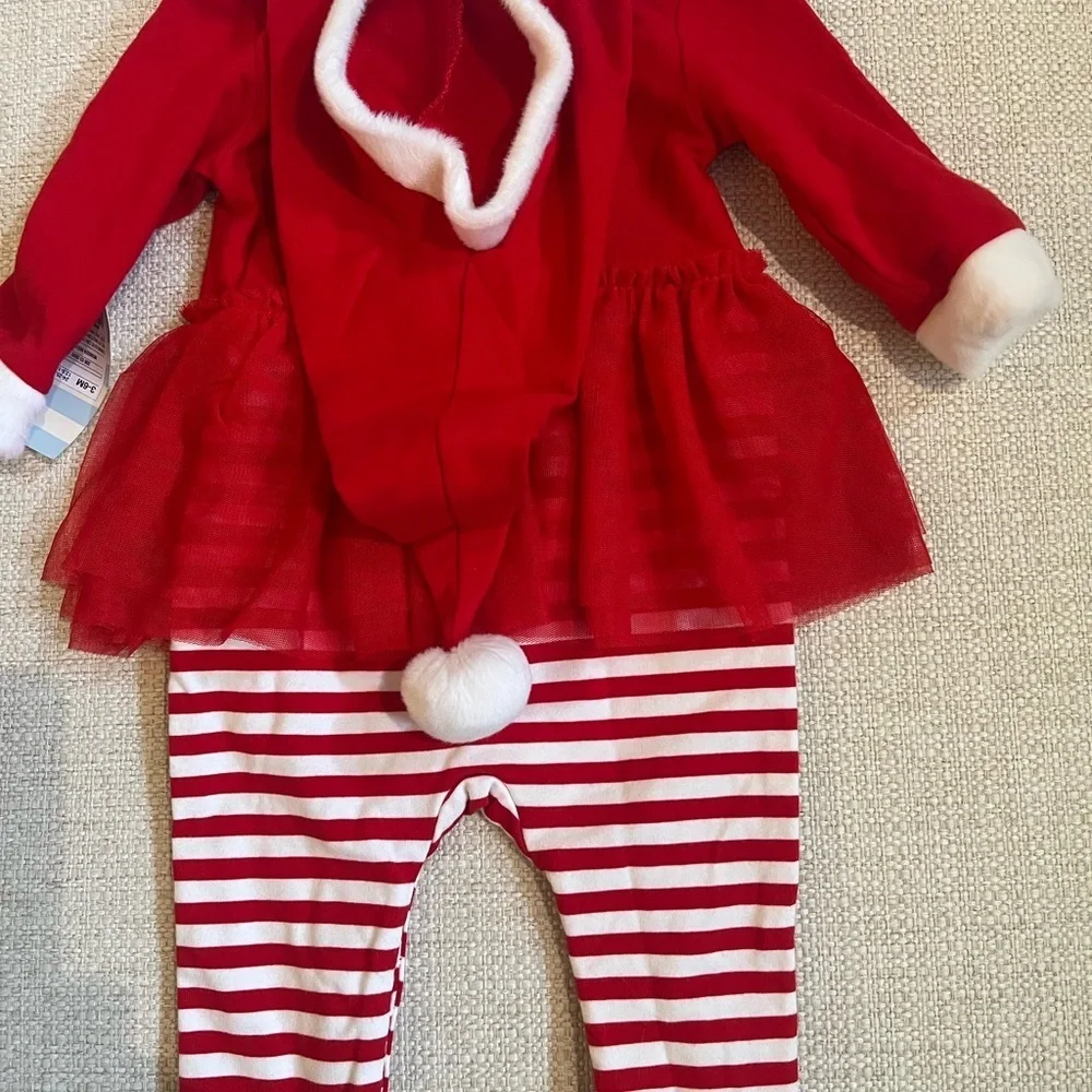 CHRISTMAS CAT & JACK BABY GIRLS SANTA ROMPER HOOD RED TUTU HOLIDAY  3-6 MONTHS